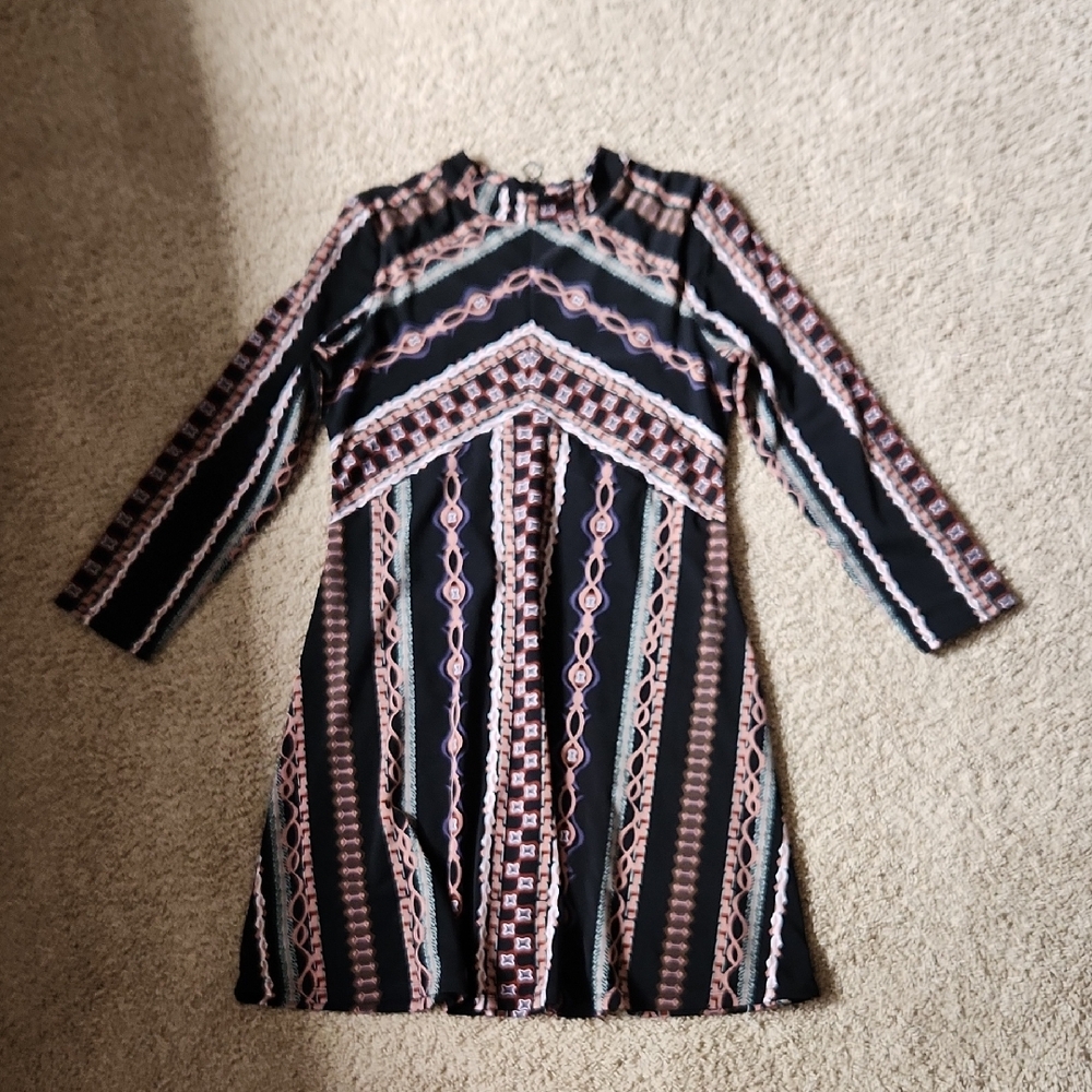 Free People Black and Pink Long Sleeve Dress